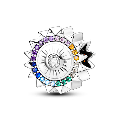 Sun multicoloured zirconia bead charm 925 sterling silver colorful celestial jewelry accessory gift