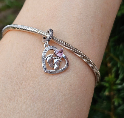 Baby Girl Footprint Heart Charm