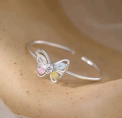 Adjustable Butterfly Silver Ring with Pastel Enamel Accents - bellissi