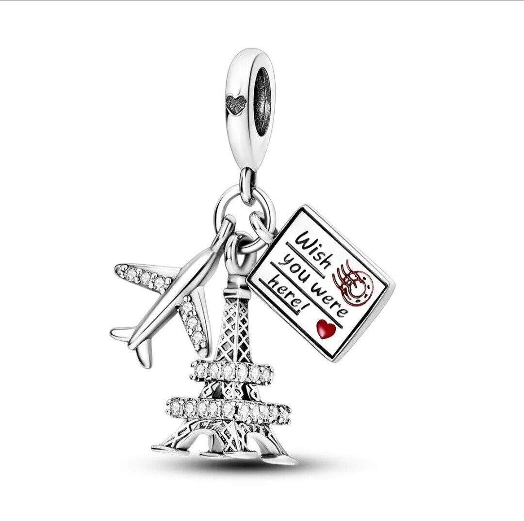 Airplane Love Paris Eiffel Tower Dangle Charm - bellissi