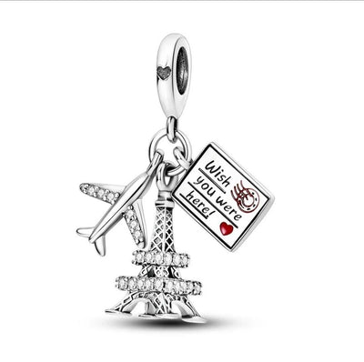 Airplane Love Paris Eiffel Tower Dangle Charm - bellissi