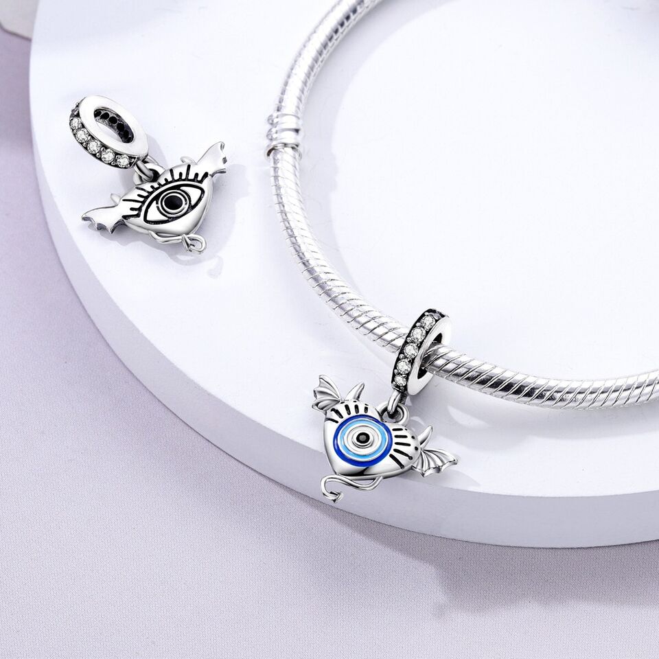 Angel & Evil Eye Heart Dangle Charm - bellissi