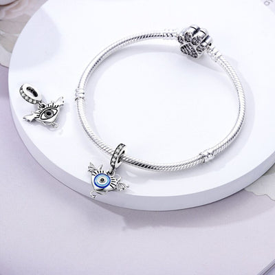 Angel & Evil Eye Heart Dangle Charm - bellissi
