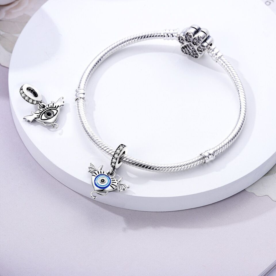 Angel & Evil Eye Heart Dangle Charm - bellissi