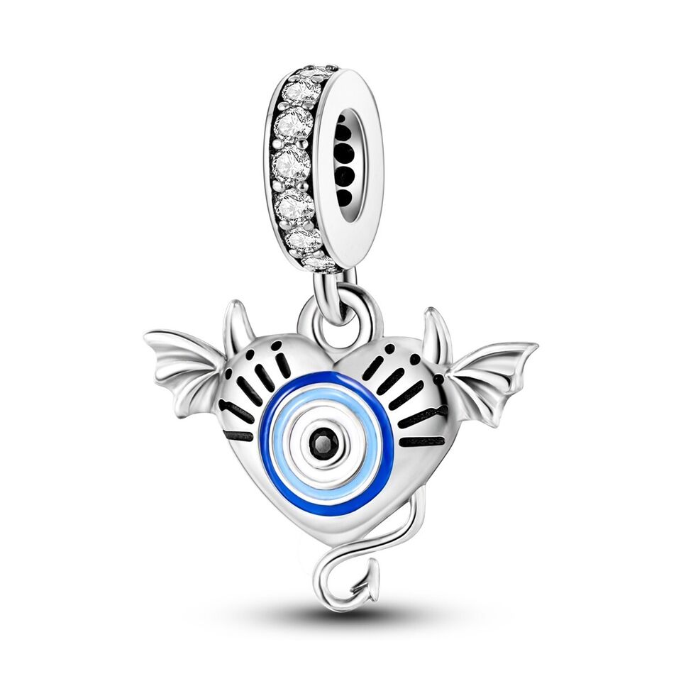 Angel & Evil Eye Heart Dangle Charm - bellissi