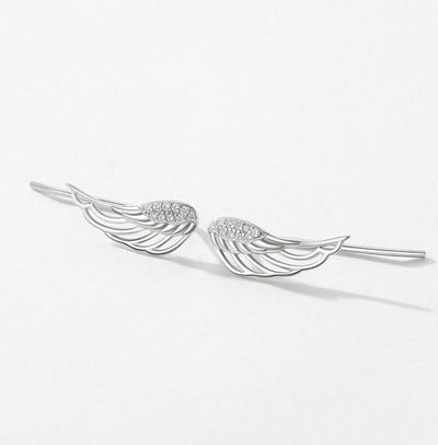 Angel Wings Feather Cuff Crawler Zirconia Earrings - bellissi