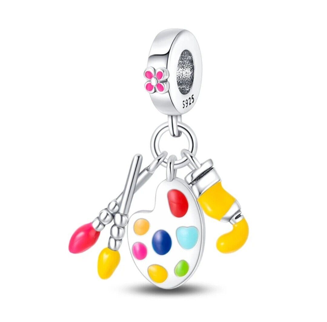 Artist Paint Palette & Brushes Dangle Charm - bellissi