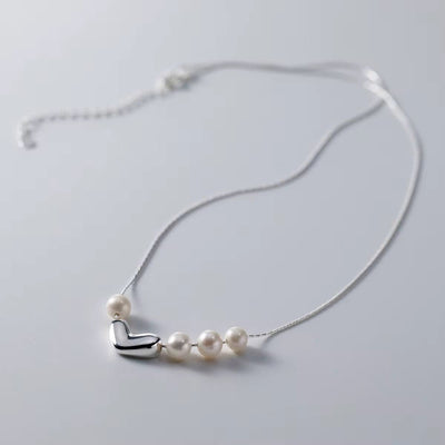 Asymmetric Love Necklace – Silver Heart with Pearls - bellissi