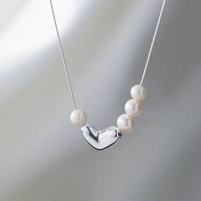 Asymmetric Love Necklace – Silver Heart with Pearls - bellissi