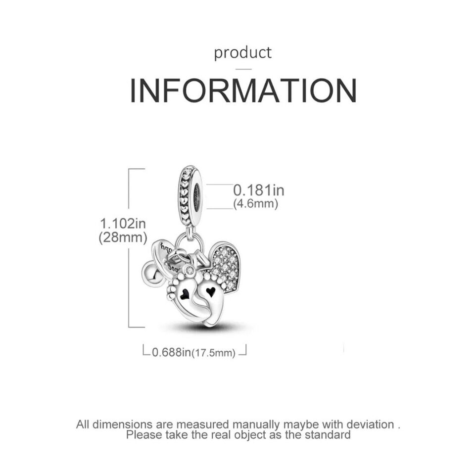 Baby Feet Dummy Heart Dangle Charm - bellissi