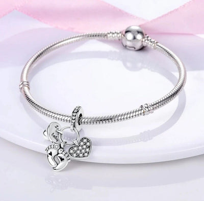 Baby Feet Dummy Heart Dangle Charm - bellissi