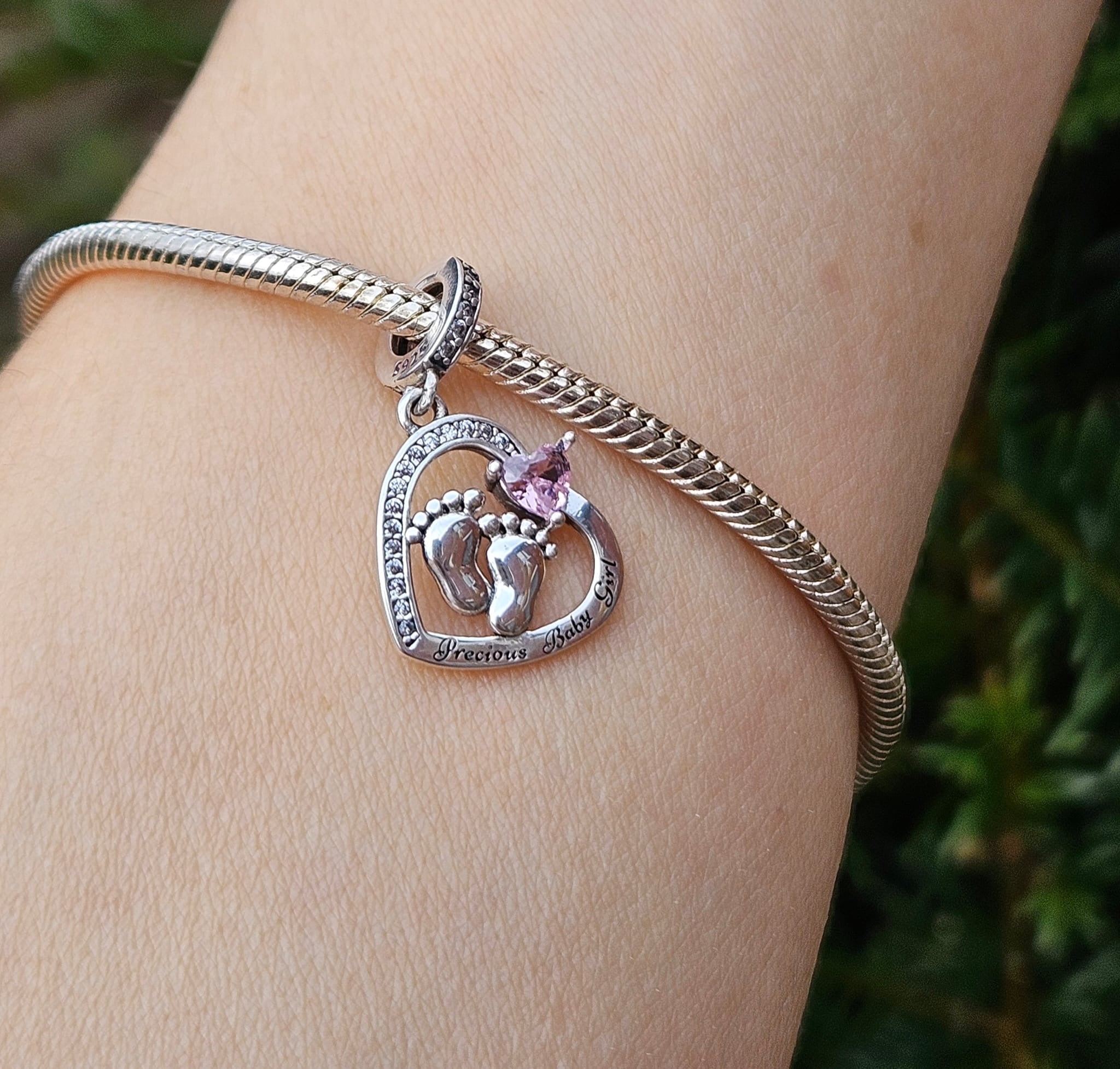 Baby Girl Footprint Heart Charm - bellissi