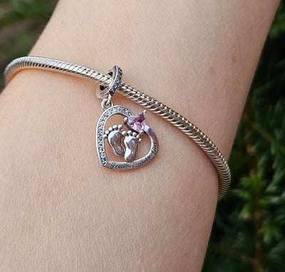 Baby Girl Footprint Heart Charm - bellissi