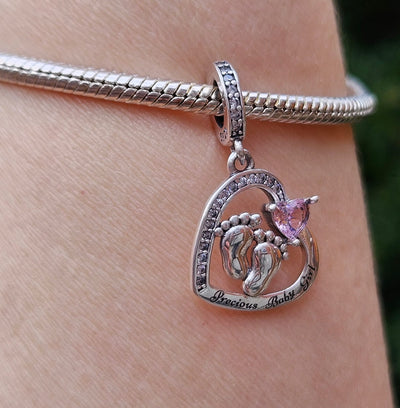 Baby Girl Footprint Heart Charm - bellissi