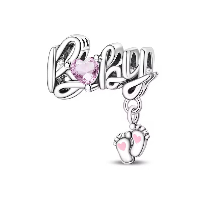 Baby Love Charm with Pink Crystal Heart - bellissi