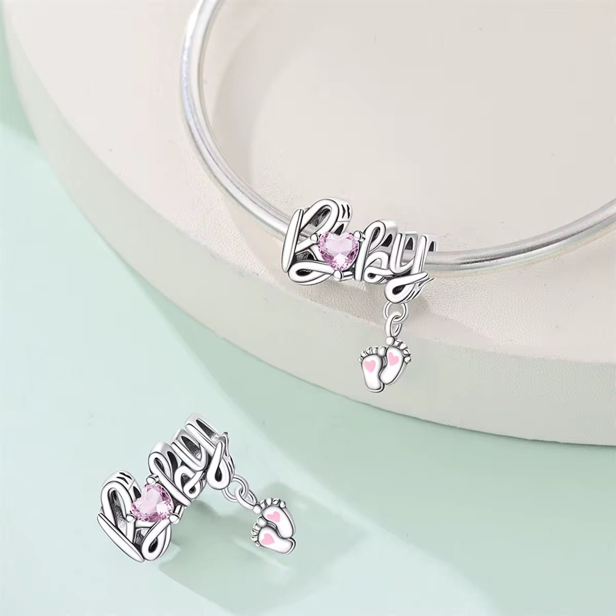 Baby Love Charm with Pink Crystal Heart - bellissi
