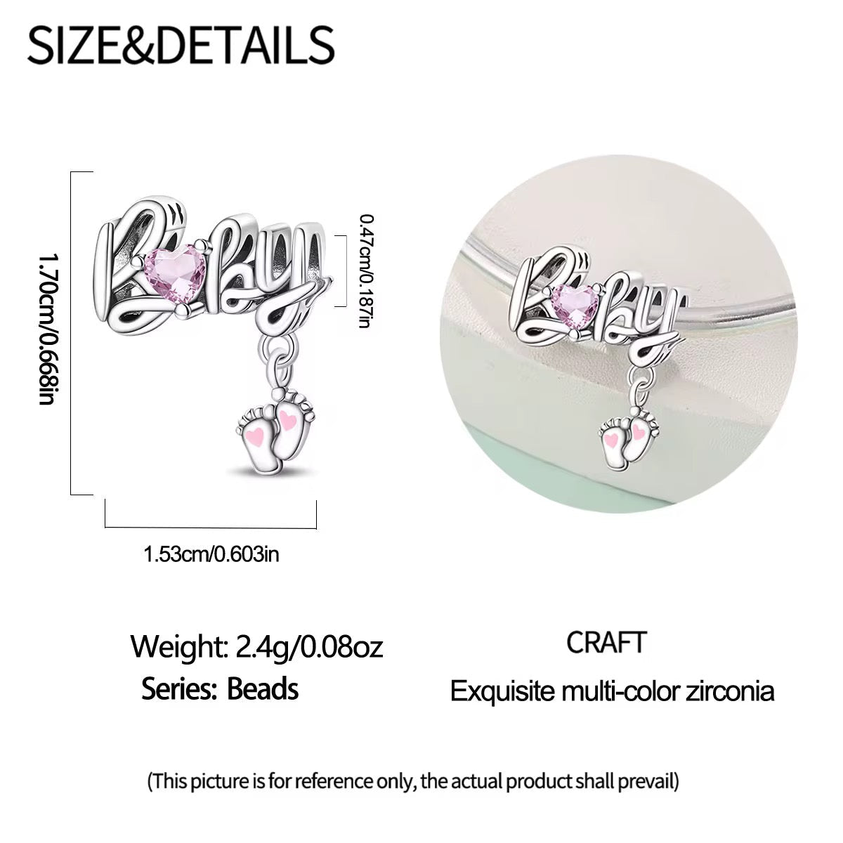 Baby Love Charm with Pink Crystal Heart - bellissi