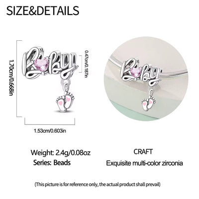 Baby Love Charm with Pink Crystal Heart - bellissi