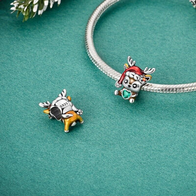 Baby Reindeer With Santa Hat Charm - bellissi