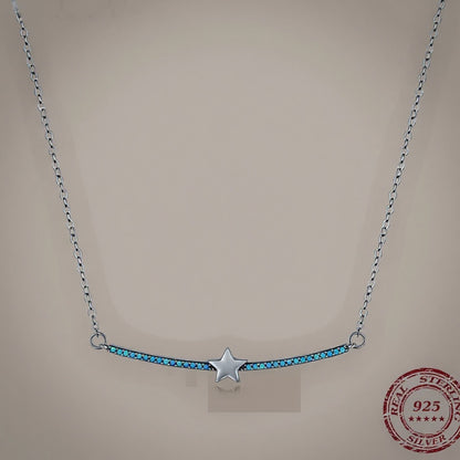 Minimalist Silver Star Necklace with Blue Gemstones