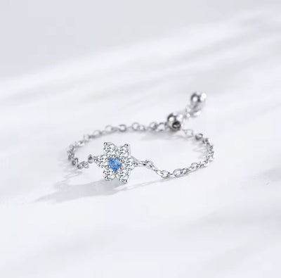 Blue Blossom Adjustable Silver Ring - bellissi