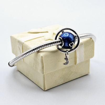 Blue Globe Earth & Moon Dangle Charm - bellissi