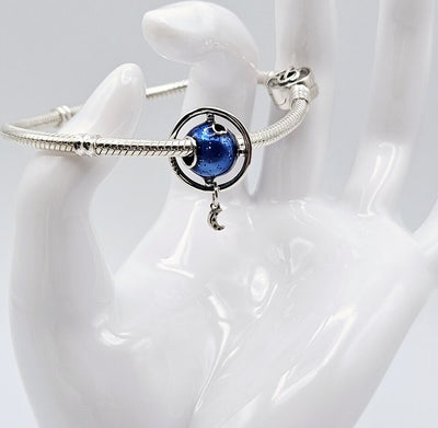 Blue Globe Earth & Moon Dangle Charm - bellissi