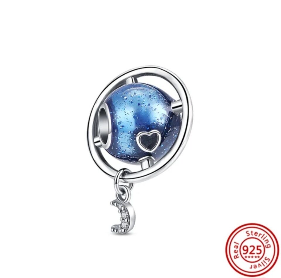 Blue Globe Earth & Moon Dangle Charm - bellissi