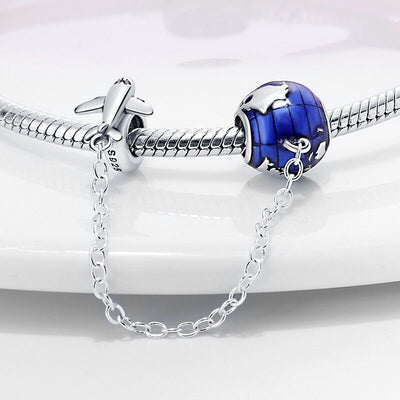 Blue Globe & Plane Safety Chain - bellissi