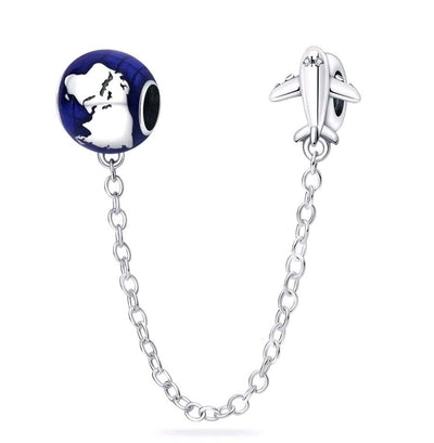Blue Globe & Plane Safety Chain - bellissi