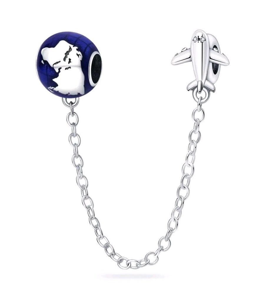 Blue Globe & Plane Safety Chain - bellissi