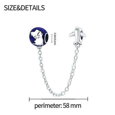 Blue Globe & Plane Safety Chain - bellissi