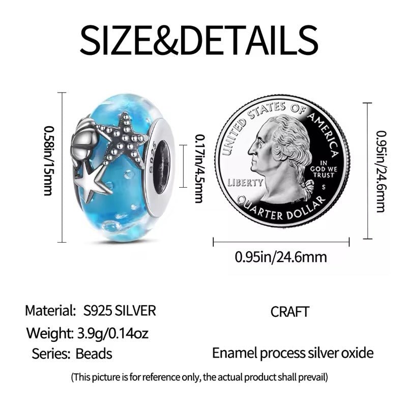 Blue Murano Glass with Shell and Starfish Charm - bellissi