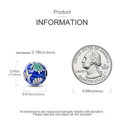 Blue Sea With Zirconia Turtle Shell Clip On Charm - bellissi