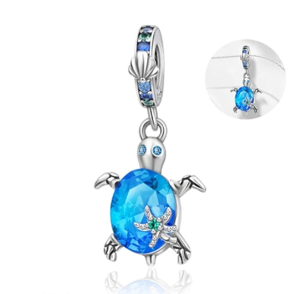 Blue Turtle Zirconia Dangle Charm - bellissi