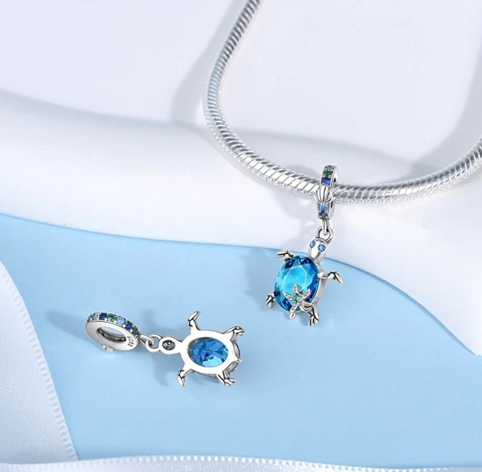 Blue Turtle Zirconia Dangle Charm - bellissi