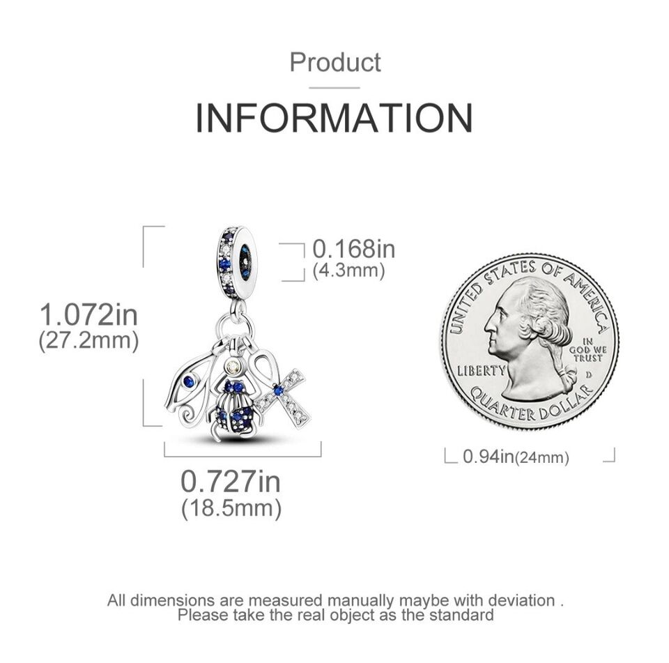 Blue Zircon Scarab Cross & Evil Eye Dangle Charm - bellissi