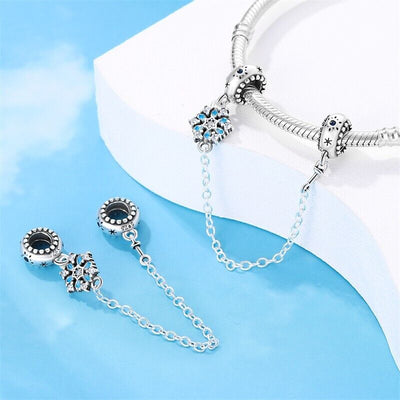 Blue Zirconia Snowflake Safety Chain - bellissi