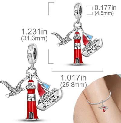 Boat Lighthouse Seagull Dangle Charm - bellissi