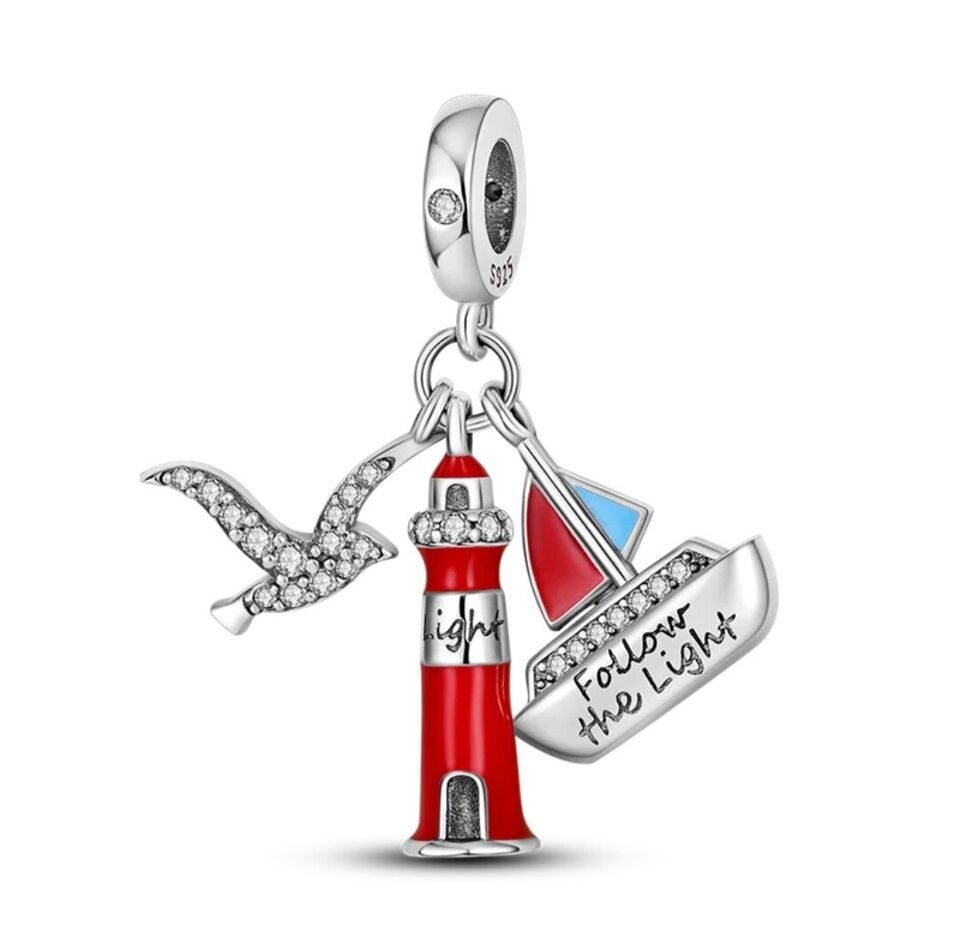 Boat Lighthouse Seagull Dangle Charm - bellissi