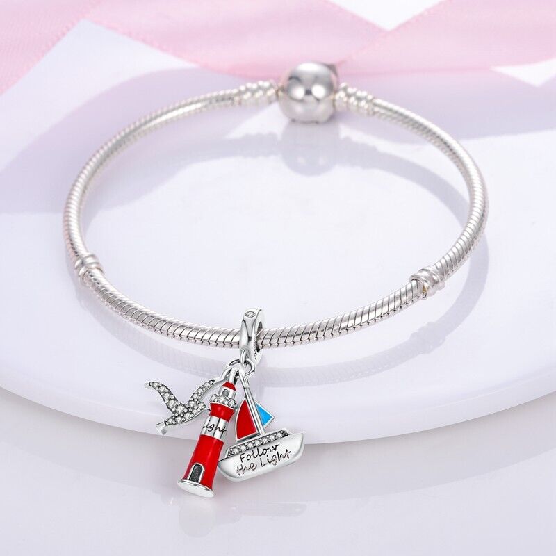 Boat Lighthouse Seagull Dangle Charm - bellissi