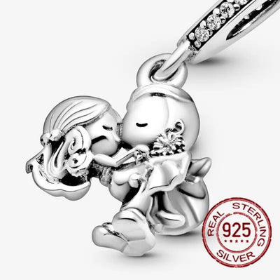 Boy Girl Newly - Weds Heart Dangle Charm - bellissi