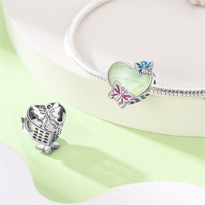 Butterfly on Heart Glow in Dark Charm - bellissi