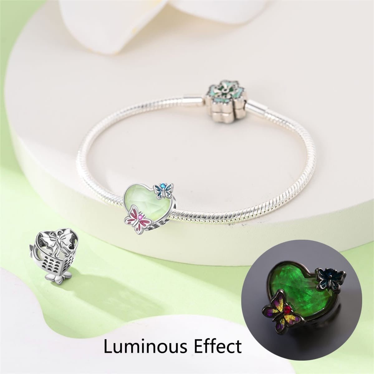 Butterfly on Heart Glow in Dark Charm - bellissi