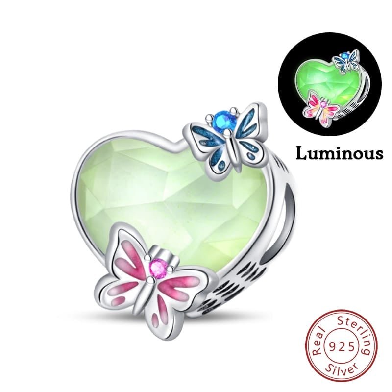 Butterfly on Heart Glow in Dark Charm - bellissi