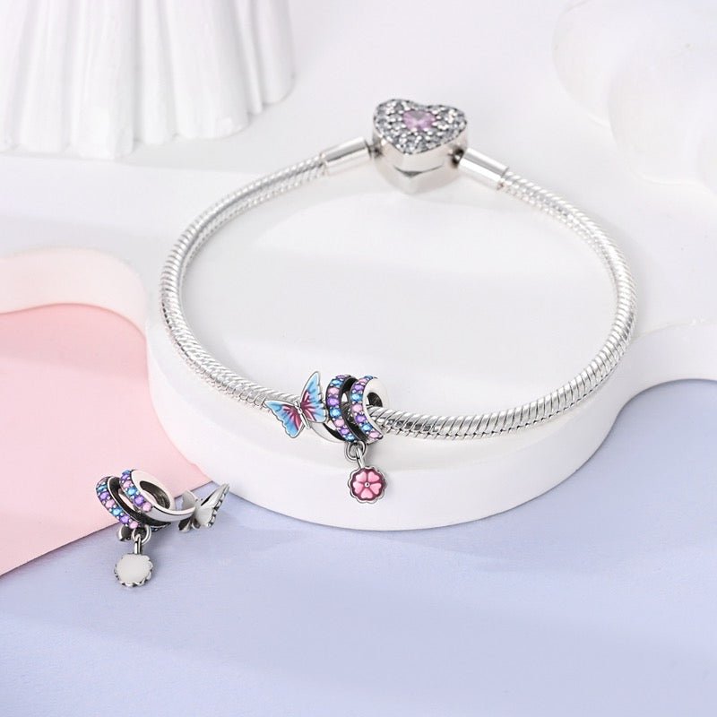 Butterfly on Zircon Spring Dangle Flower Charm - bellissi
