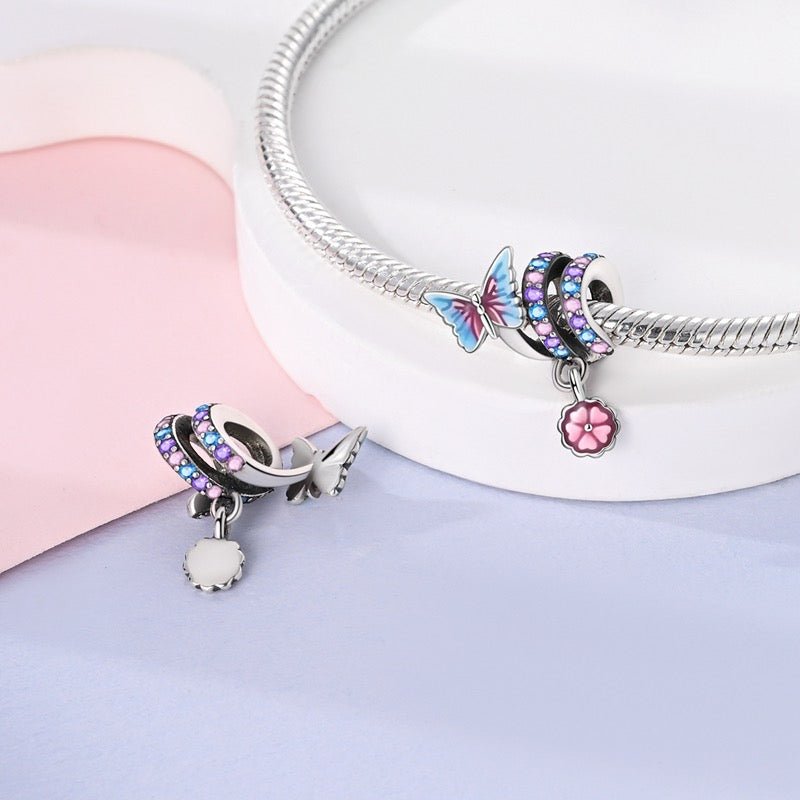Butterfly on Zircon Spring Dangle Flower Charm - bellissi