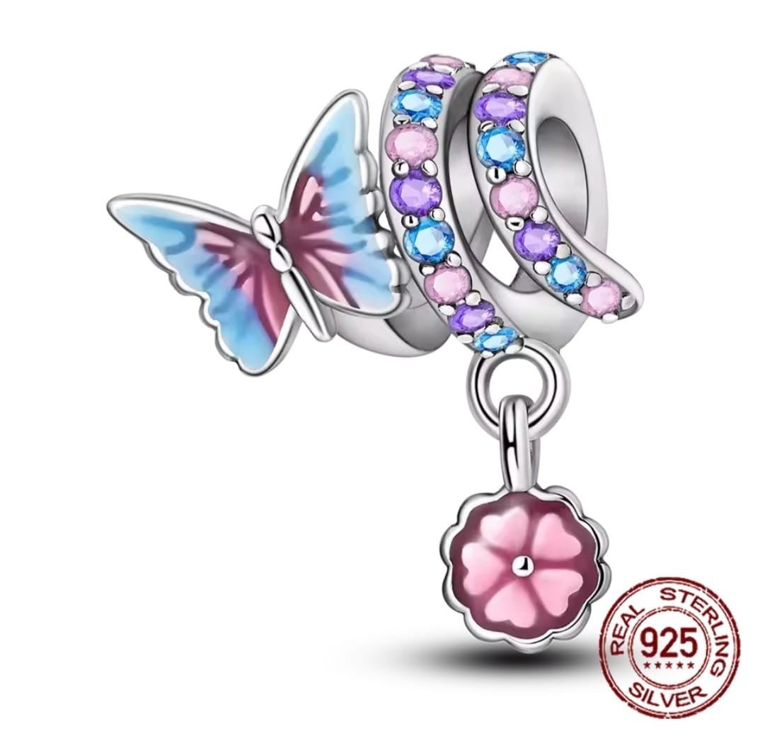 Butterfly on Zircon Spring Dangle Flower Charm - bellissi
