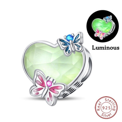 Butterfly on Heart Glow in Dark Charm