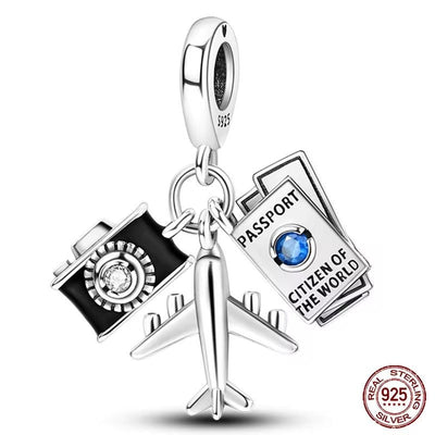 Camera & Plane Passport Dangle Charm - bellissi
